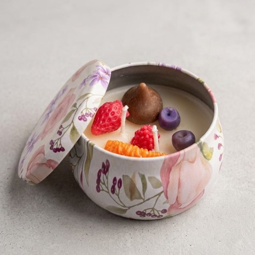 Floral Tin Jar Fruit Topped Scented Candle