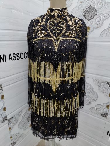 Black Golden Fringe Short Dress