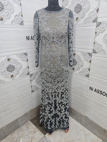 Silver Embellished Trail Evening Gown