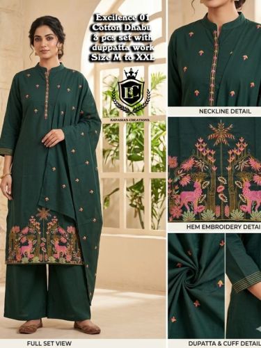 Cotton Heavy Embroidery Women Kurta Pant Set