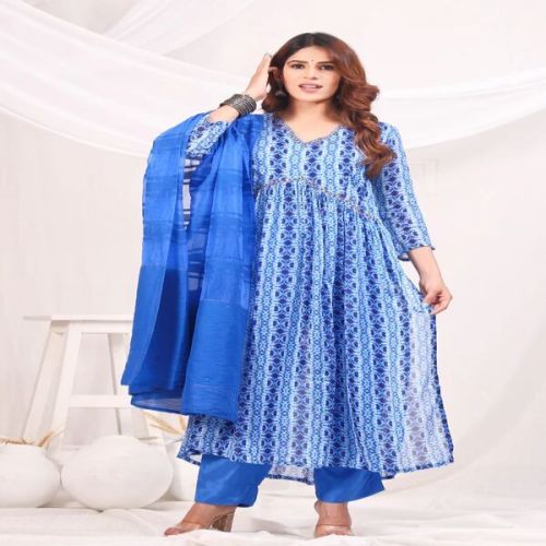 Blue Shibori Printed Empire Sequinned Kurta with Trousers & Dupatta