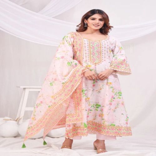 Peach Multicolor Digital Printed Cotton Kurta Set