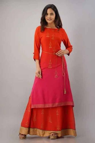 Printed Ladies Kurti Skirt Suit Set
