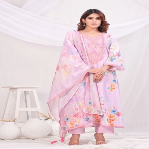 Pure Cotton Pink Multicolor Digital Printed Cotton Kurta Set