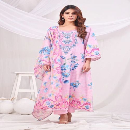 Round Neck Multicolor Digital Printed Cotton Kurta Set