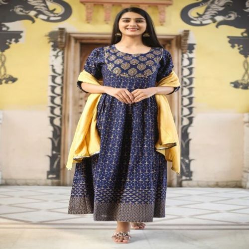 Vedic Ethnic Motifs Printed Sequins Anarkali Kurta