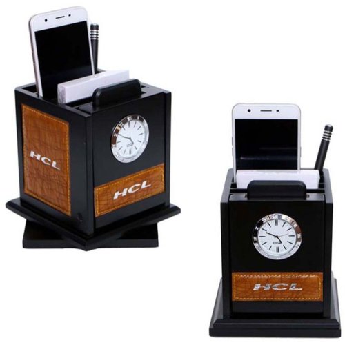 Desk Organizer Pen Stand with Clock