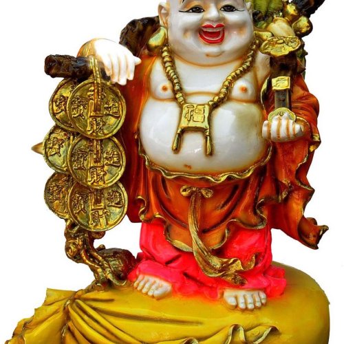 Laughing Buddha Gold Coins Prosperity Statue