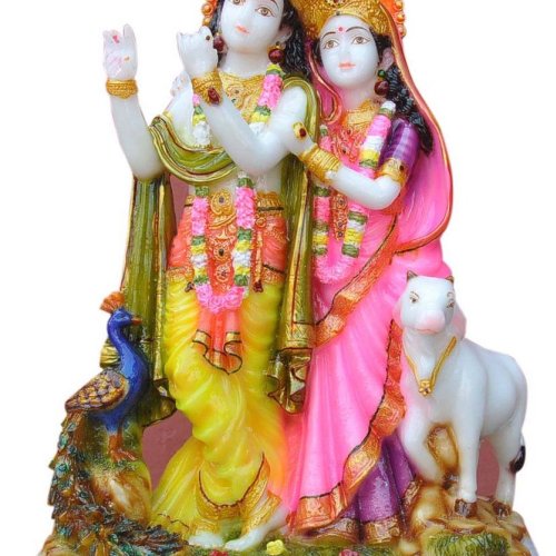 Radha Krishna with Cow &AMP; Peacock Idol Statue