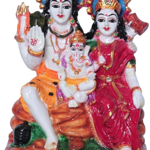 Shiv Parivar Ganesh Sitting Marble Finish Idol