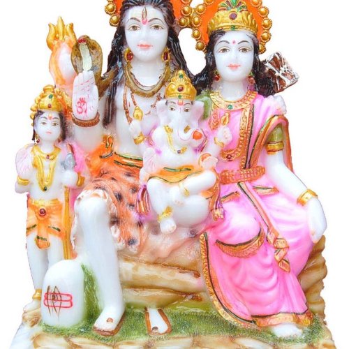 Shiv Parivar Idol with Kartikeya &AMP; Ganesh Marble Finish Statue