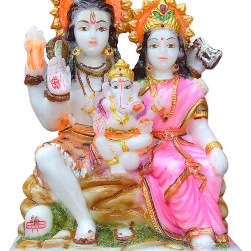 Shiv Parvati Bal Ganesh Marble Look Idol