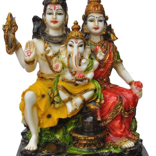 Shiv Parvati Ganesh Sitting Idol Decorative Family Statue