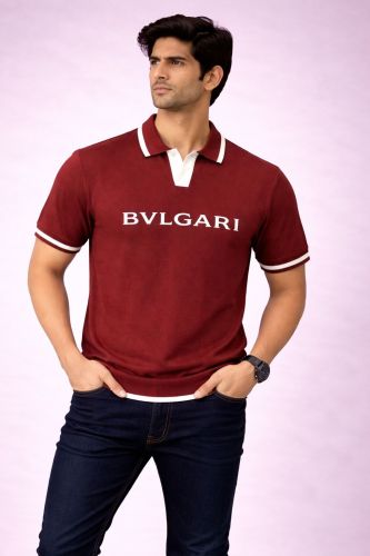 Men Maroon Printed Short Sleeve Polo T-Shirt
