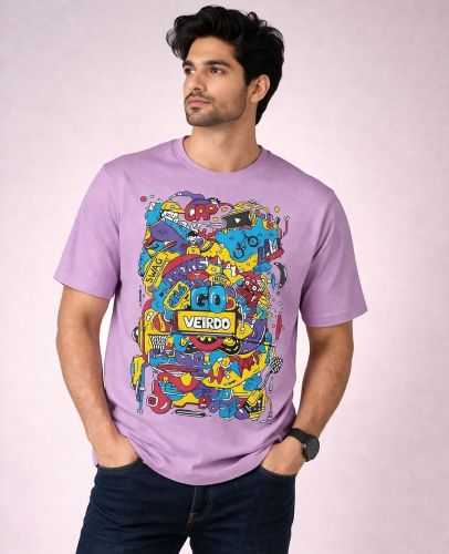 Men Printed Graphic Oversized Cotton Purple T-Shirt