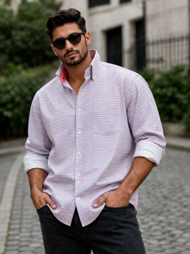 Men Striped Casual Full Sleeve Oxford Shirt