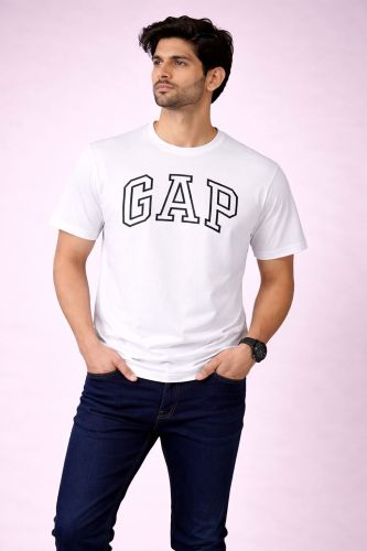 Men White Logo Print Crewneck T-Shirt