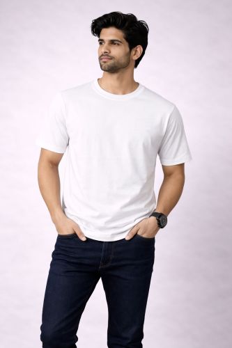 Solid White Round Neck Cotton T-Shirt