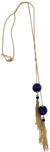 Gold Chain Blue Beaded Tassels Necklace