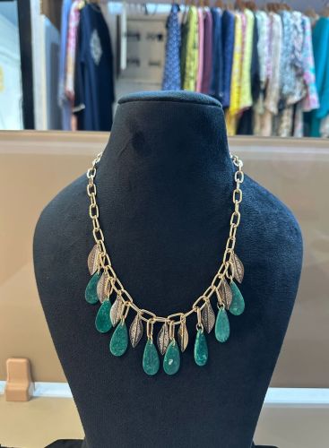 Green Drop Stone Metal Chain Necklace