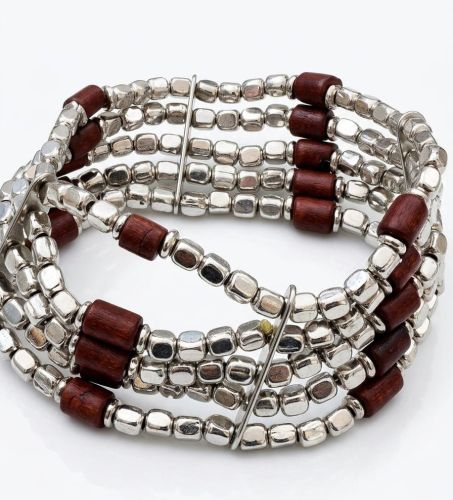 Multi Layered Silver Beaded Bracelet