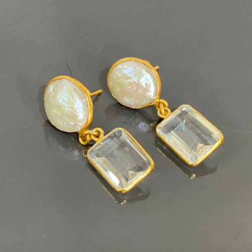 Crystal Glass Stone Baroque Pearl Chandelier Earrings