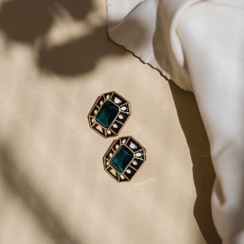 Emerald Green Glass Stone Earrings