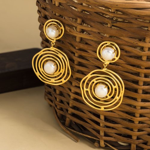 Galaxy Pearl Statement Drop Brass Earrings