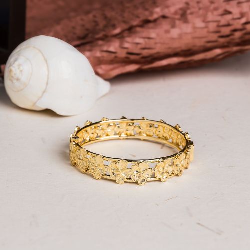 Intricate Floral Design 18k Gold Plated Bangle