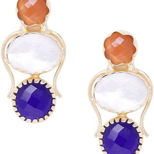 Mother of Pearl Amber Glass Stone Designer Earrings