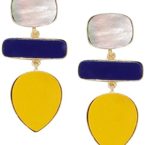 Mother of Pearl Emerald Dyed Stone Geometric Earrings
