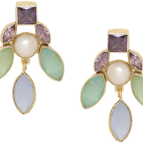 Multicolor Gemstone Pearl Statement Earrings