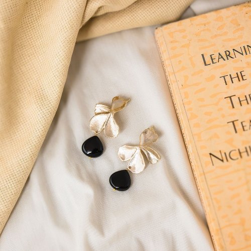 Party Black Onyx Gemstone Half Moon Studs Earrings