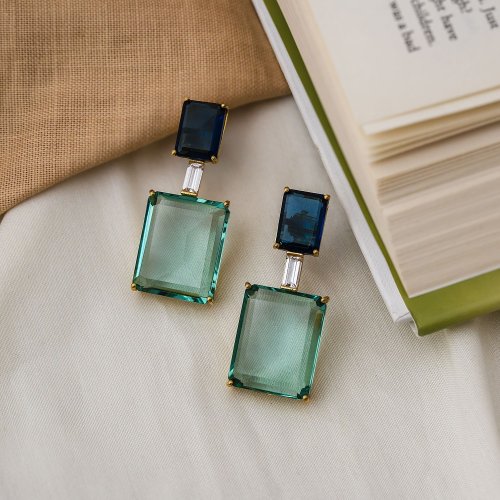 Sapphire Glass Geometric Drop Earrings