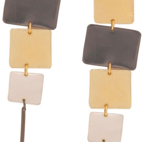 Tri-Tone Textured Metal Statement Drop Earrings