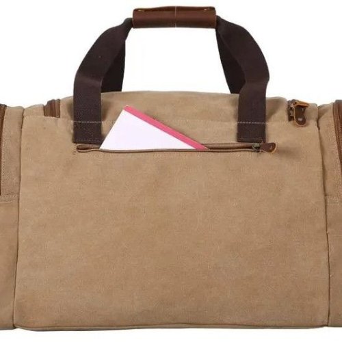 Handmade Beige Leather Travel Duffle Bag