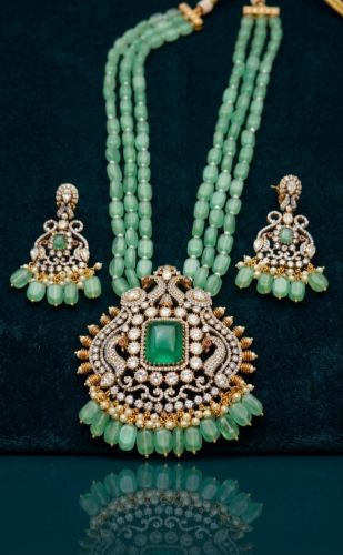 3 Layered Green Mala Necklace Set