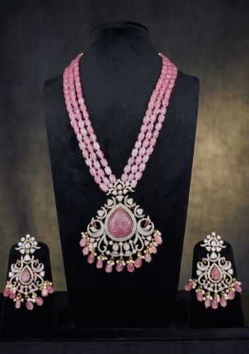 3 Layered Pink Mala Necklace Set