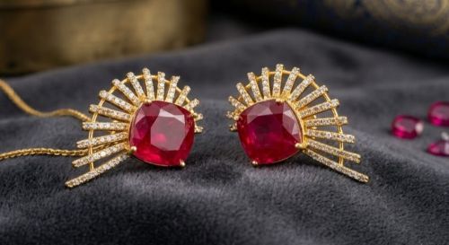 American Diamond Ruby Stone Earrings