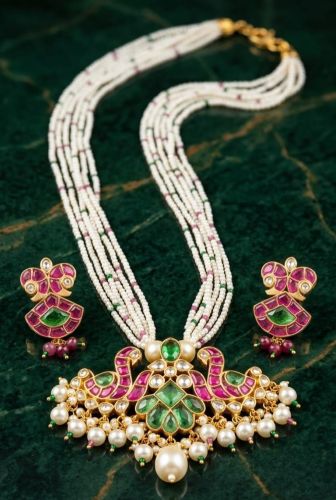 Meenakari Pachi Kundan Pearl Pendant Set