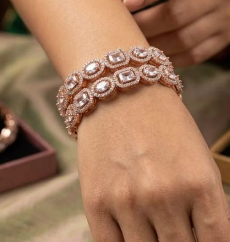 Rose Gold American Diamond Lightweight Bangle Set