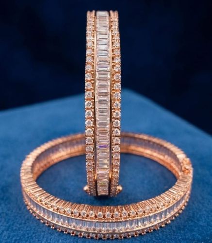 Rose Gold American Diamond Openable Bangle Set