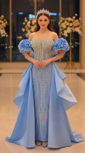Sky Blue 3D Rose Gown