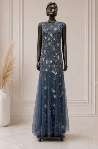 Beaded Floral Prom Gown