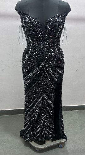 Black Beaded Evening Gown