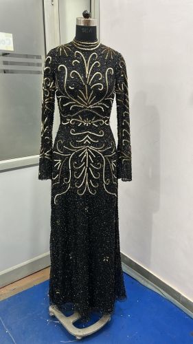 Black Full Length Beaded Cocktail Gown