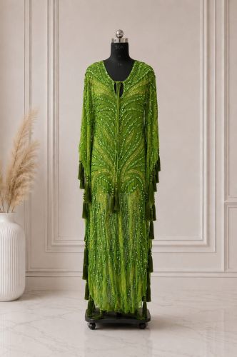 Green Beaded Cape Dress