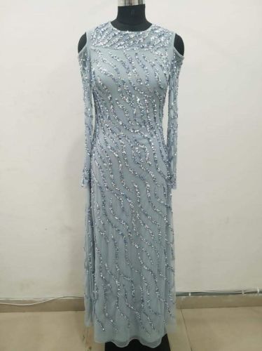 Light Blue Embellished Evening Gown