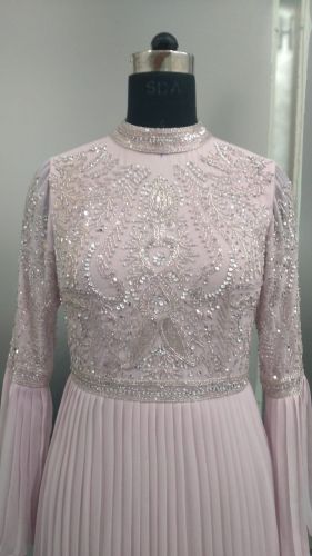 Light Pink High Neck Embellished Sequin Evening Gown