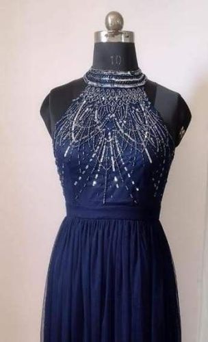 Navy Blue Embellished Maxi Gown